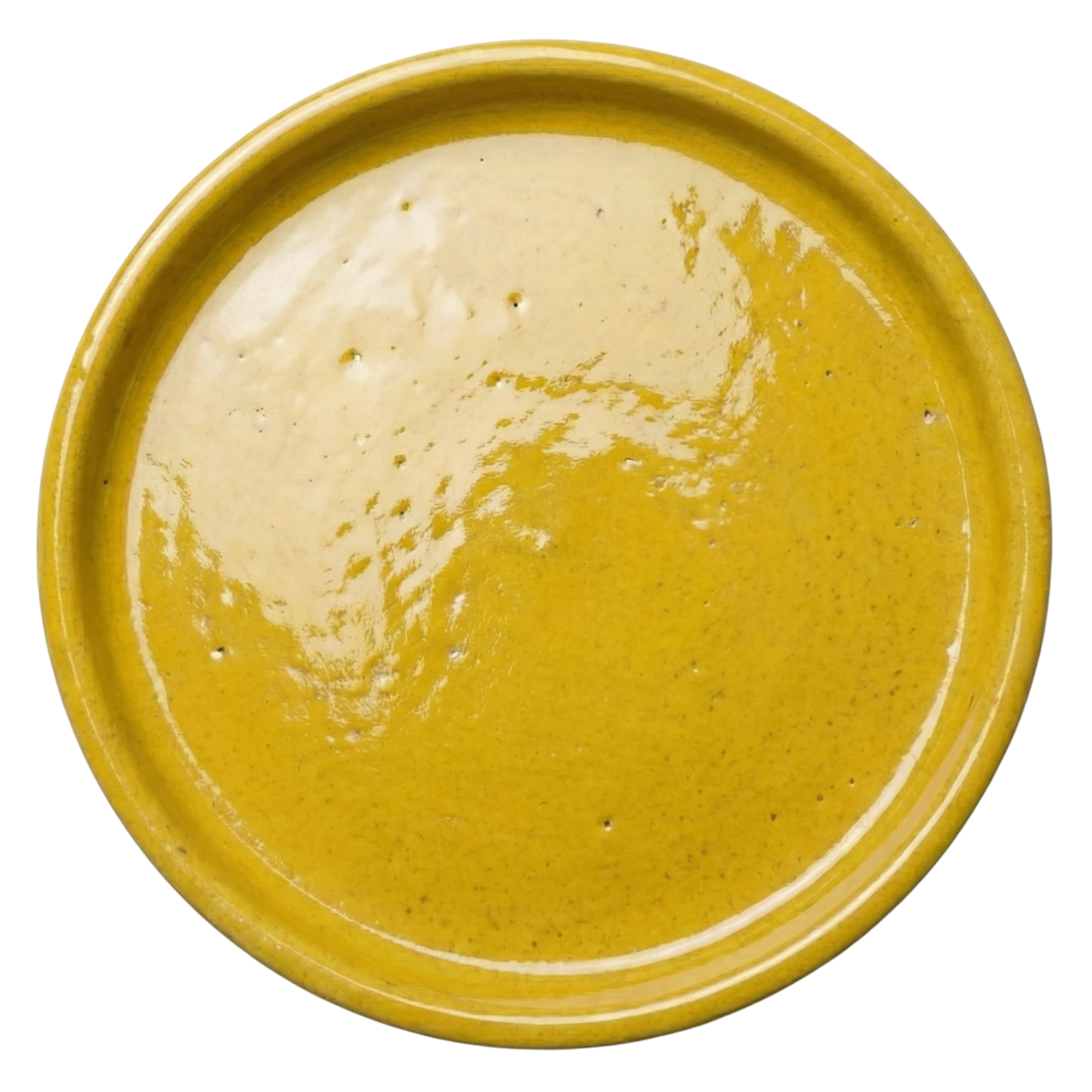 28cm yellow saucer, handmade in glazed terracotta