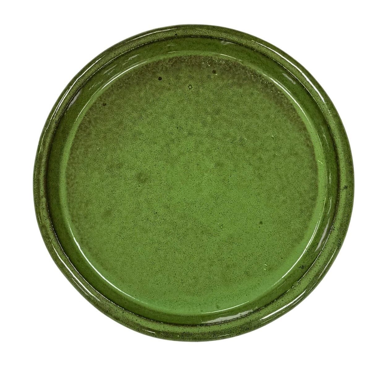 40 cm Deep green saucer, top view on a white background