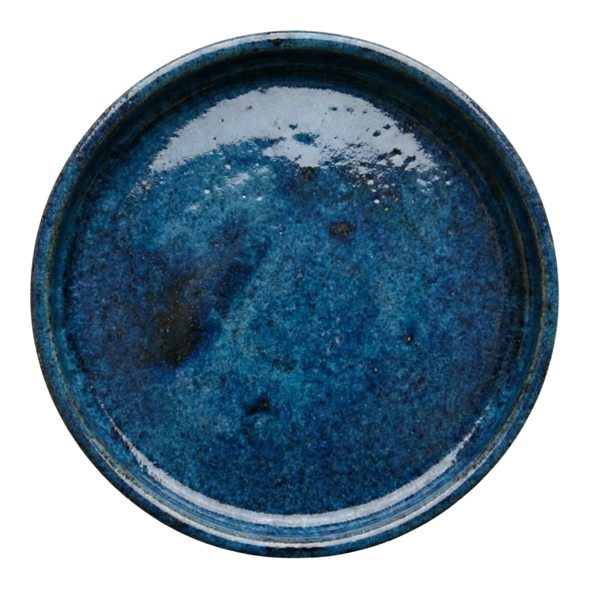 28cm azure blue saucer, handmade in glazed terracotta