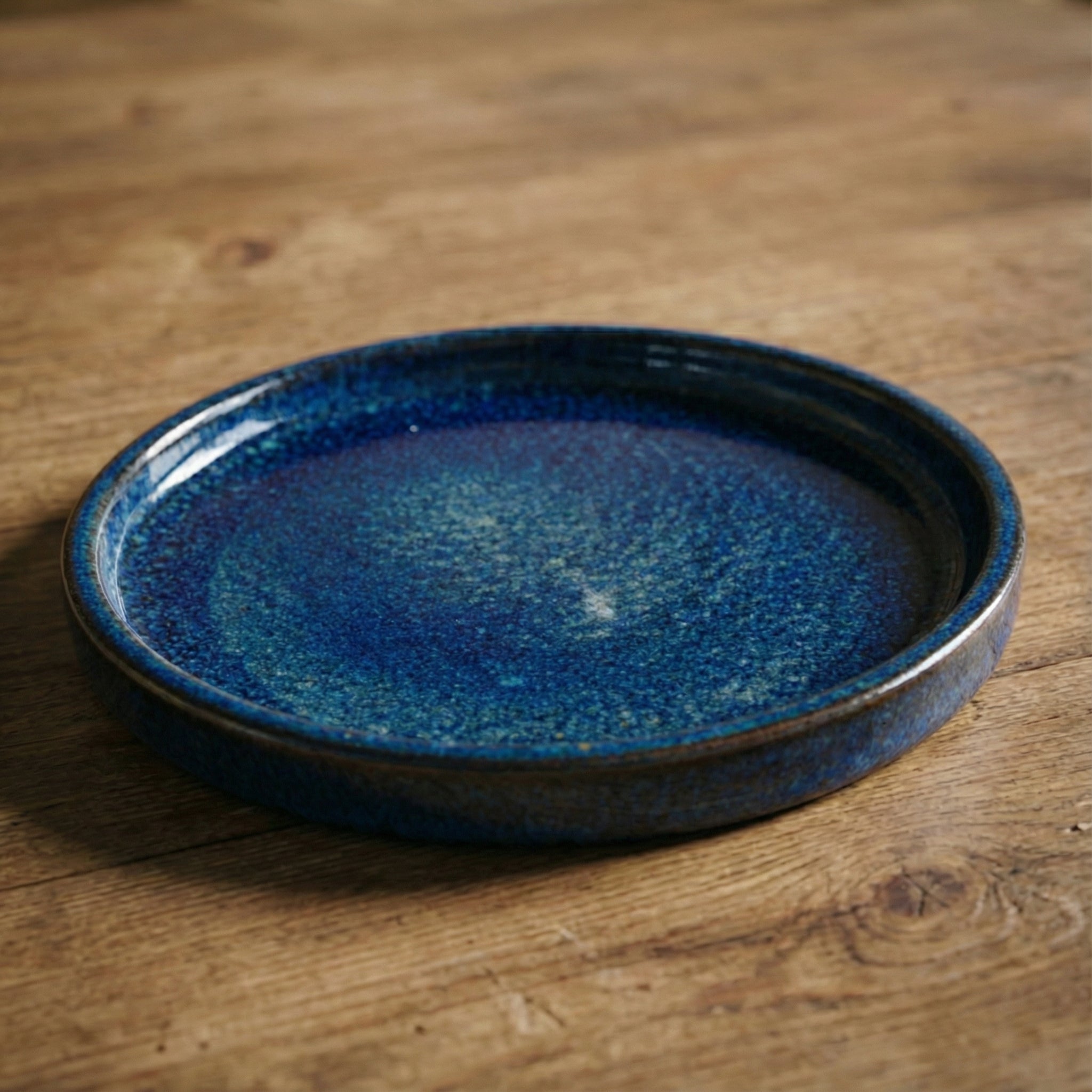 28cm ultramarine blue saucer, handmade in glazed terracotta