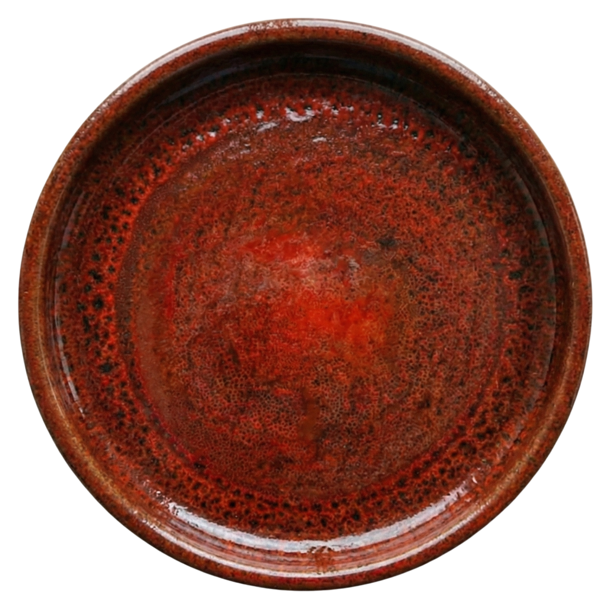 40cm tropical red saucer, handmade in glazed terracotta