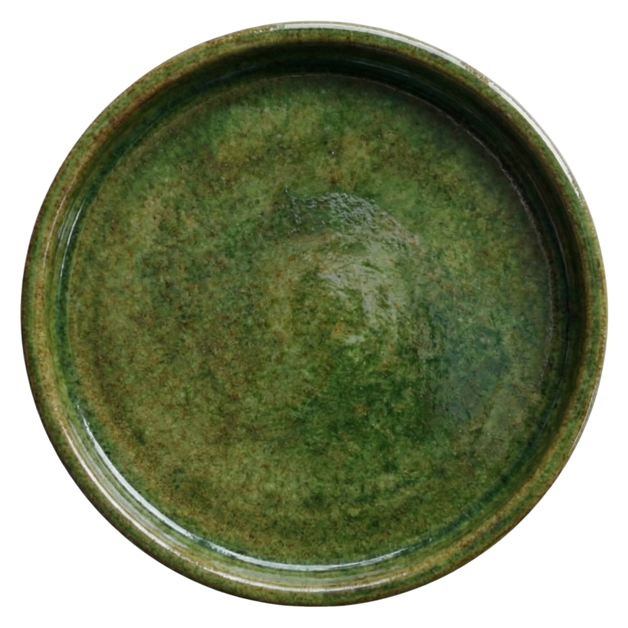 40cm tropical green saucer, handmade in glazed terracotta