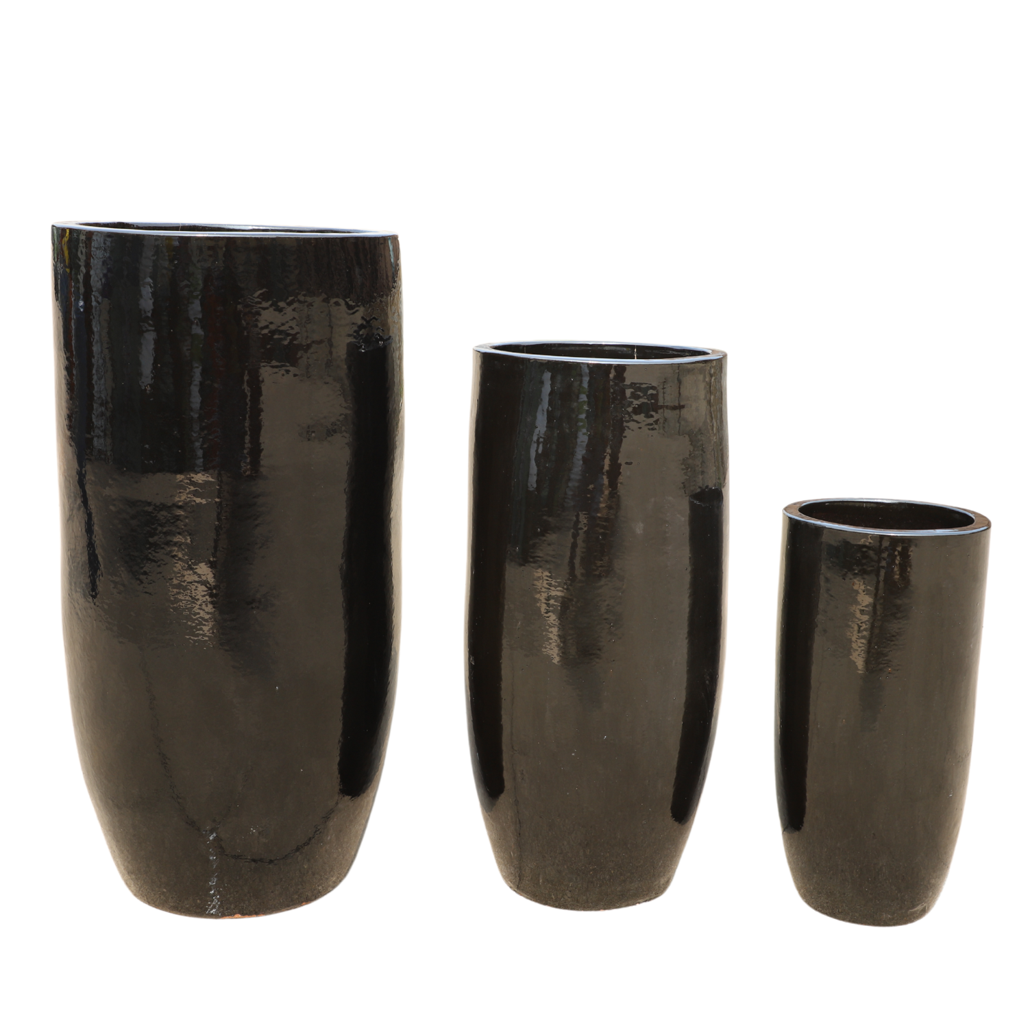 ATHENA 25x50, large outdoor pot, handmade in glazed terracotta, frost-resistant, black