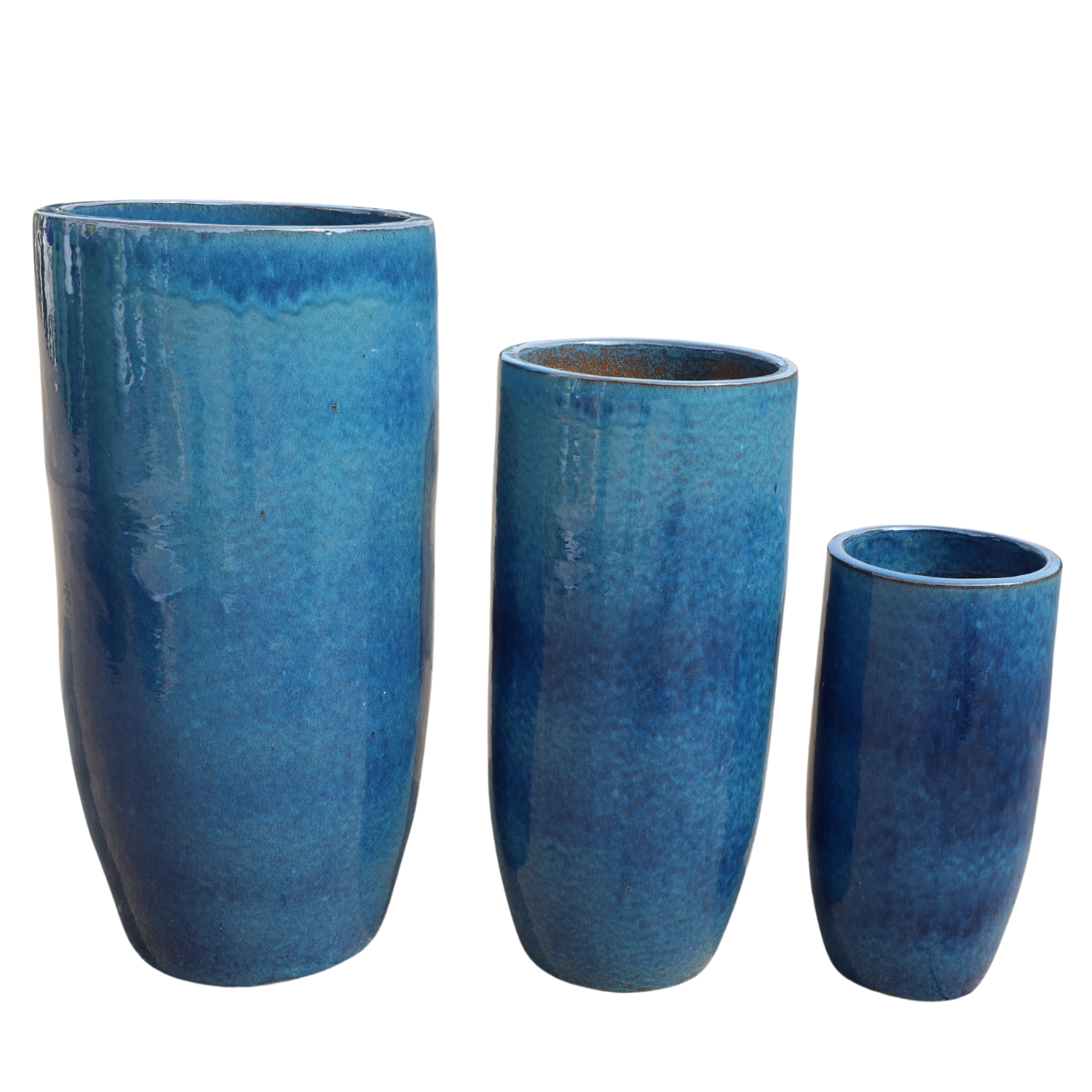 ATHENA 40x81, large outdoor pot, handmade in glazed terracotta, frost-resistant, seaform blue