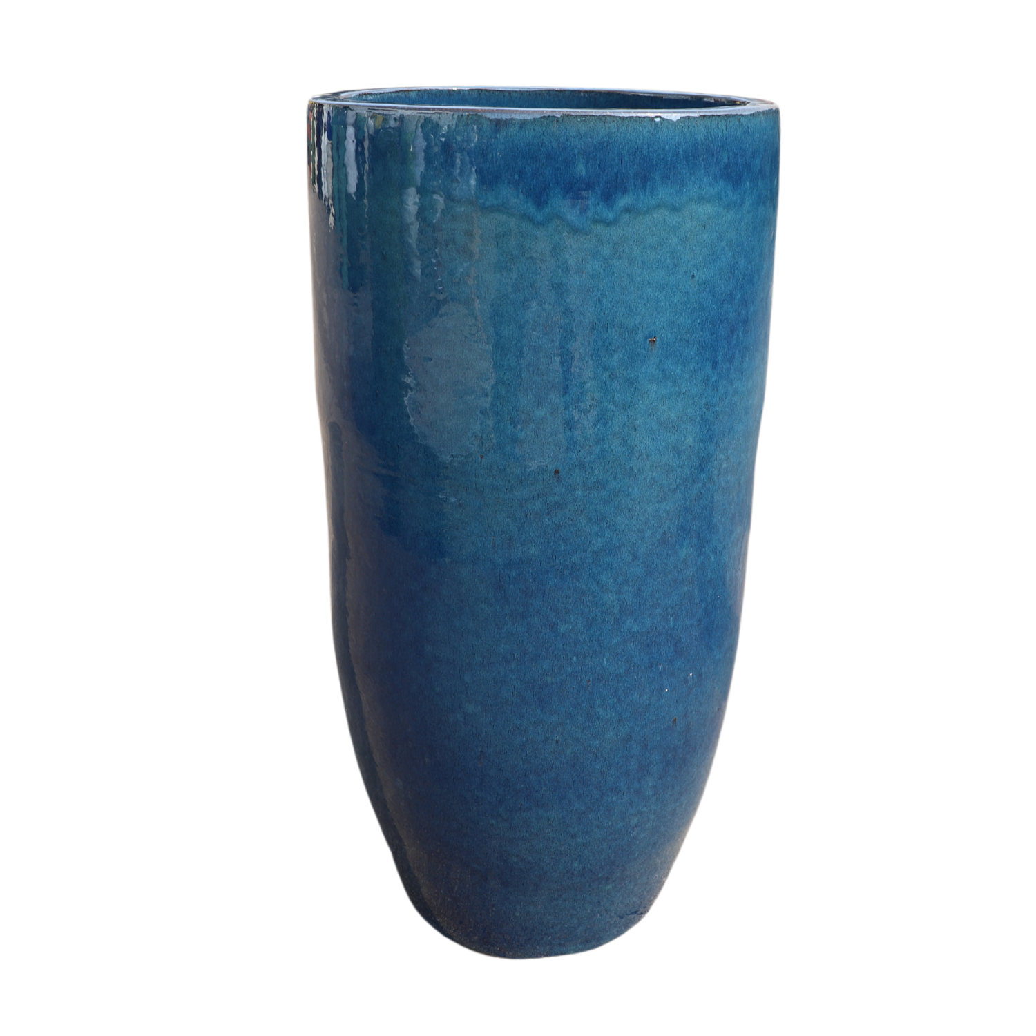ATHENA 40x81, large outdoor pot, handmade in glazed terracotta, frost-resistant, seaform blue