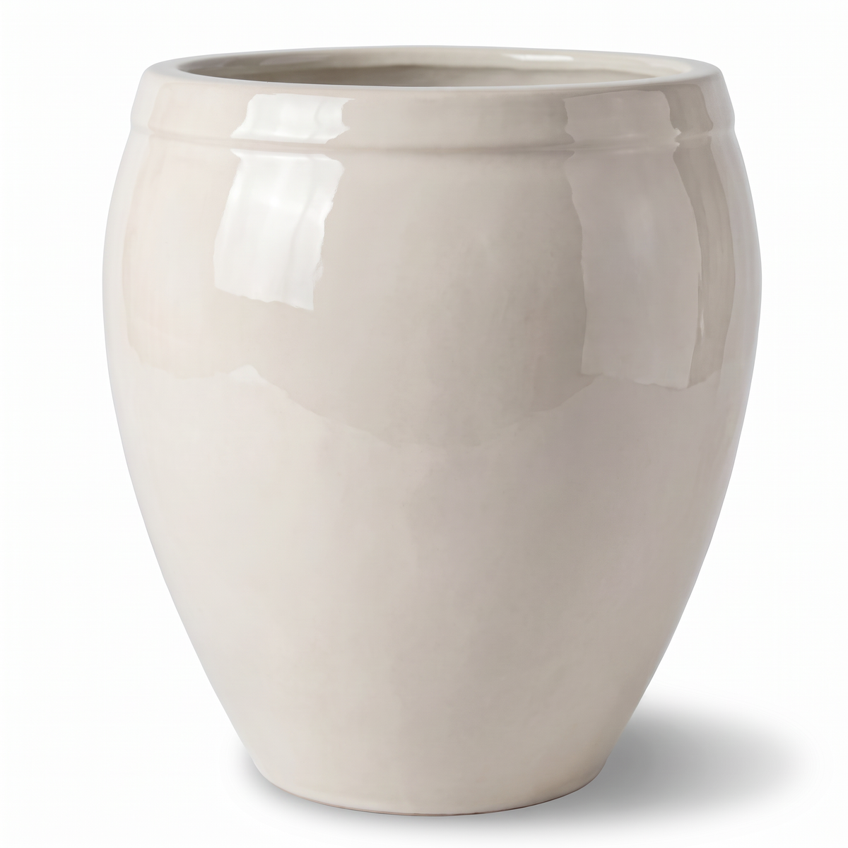 Pot ATLAS décoratif 75x78 cm crème en terre cuite émaillée, vue de face sur fond blanc