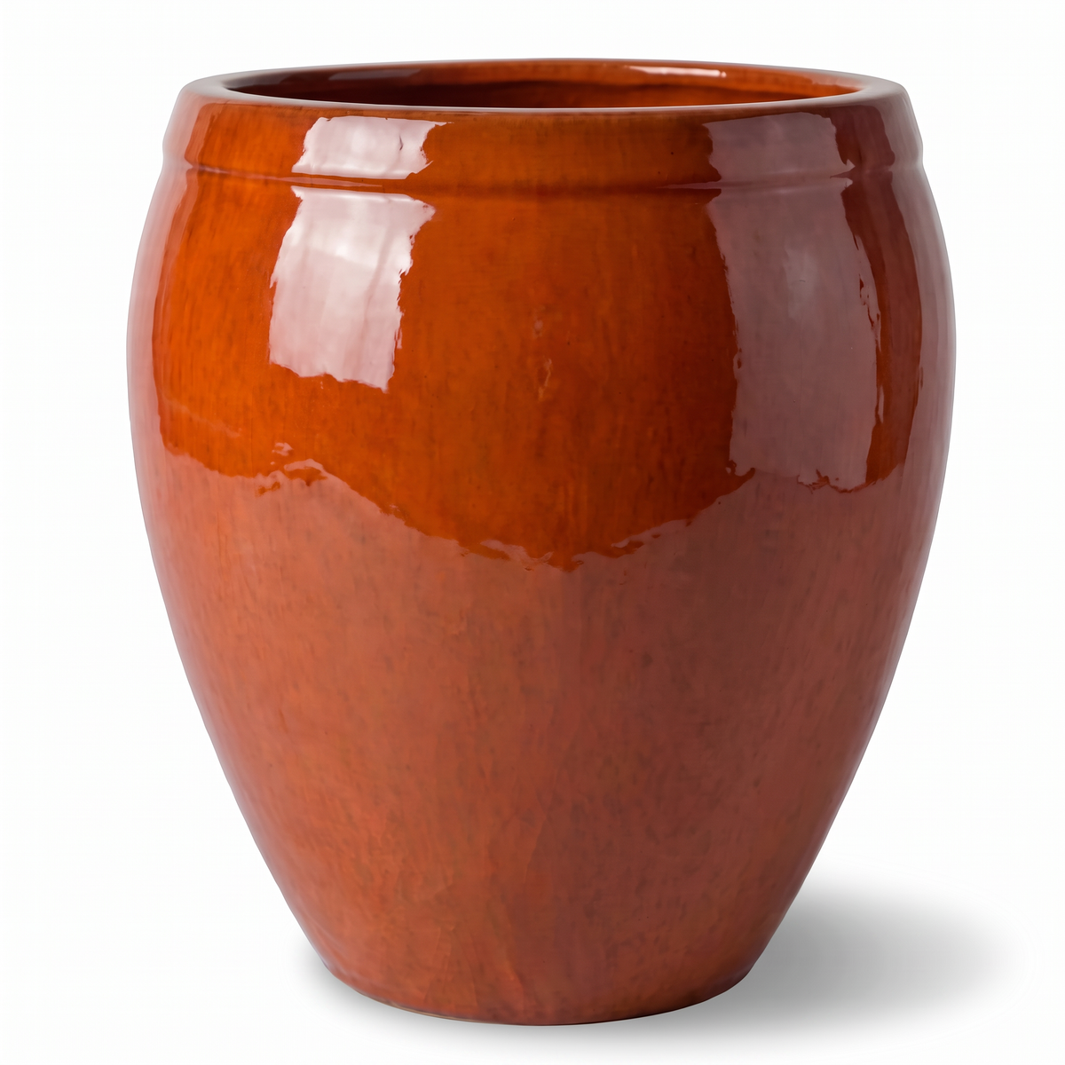 Pot ATLAS décoratif 75x78 cm orange tropical en terre cuite émaillée, vue de face sur fond blanc