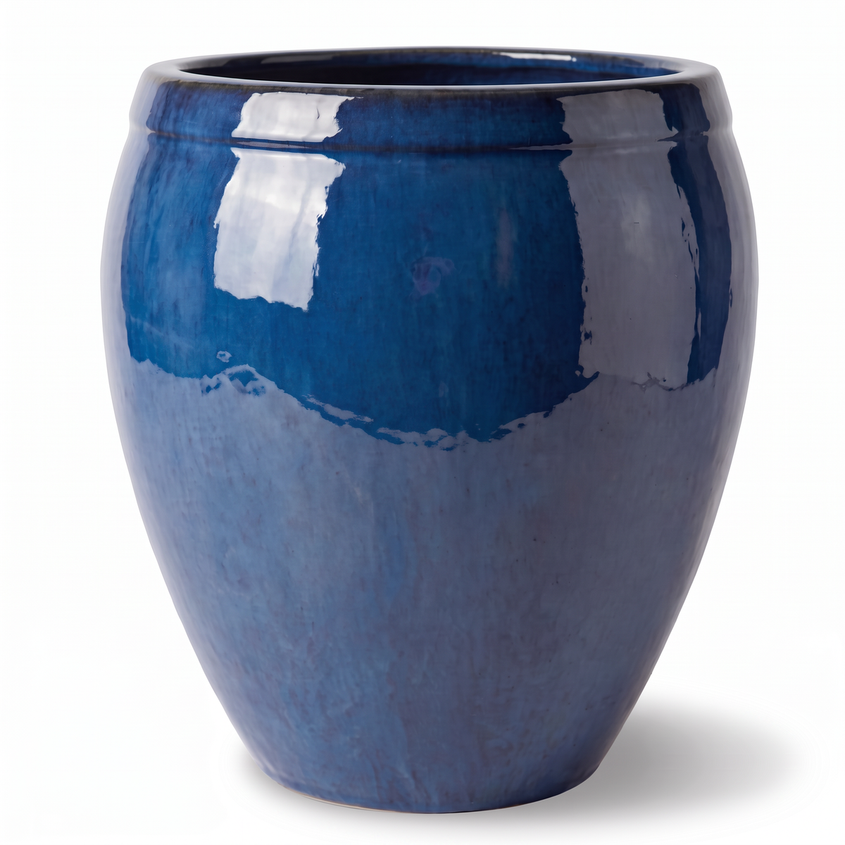 Pot ATLAS décoratif 75x78 cm bleu caraïbes en terre cuite émaillée, vue de face