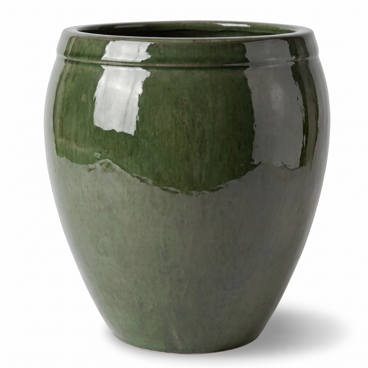 Pot ATLAS décoratif 75x78 cm vert tropical en terre cuite émaillée, vue de face sur fond blanc