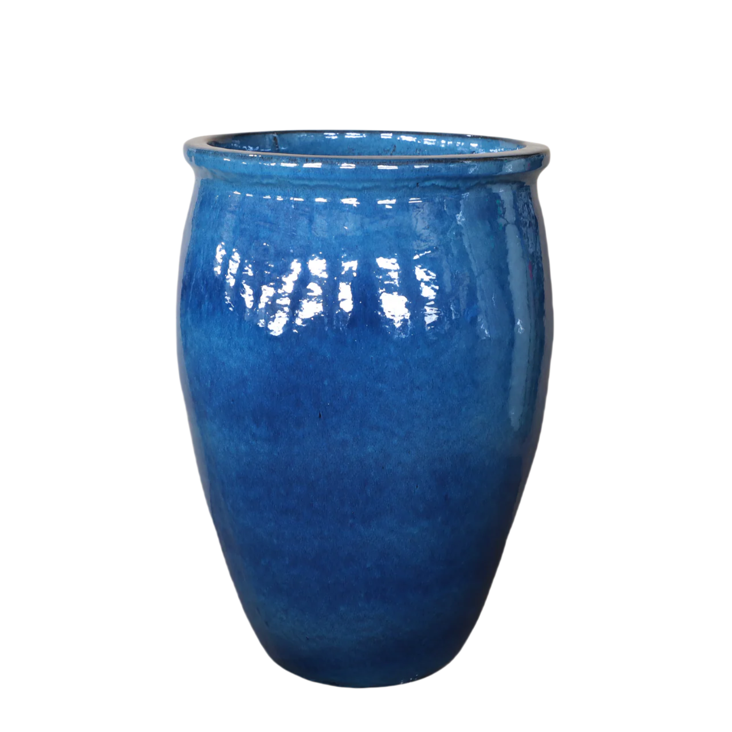 BACCHUS 36x52cm bleu azur, pot de grande taille d'extérieur fait main en terre cuite émaillée, résistant au gel