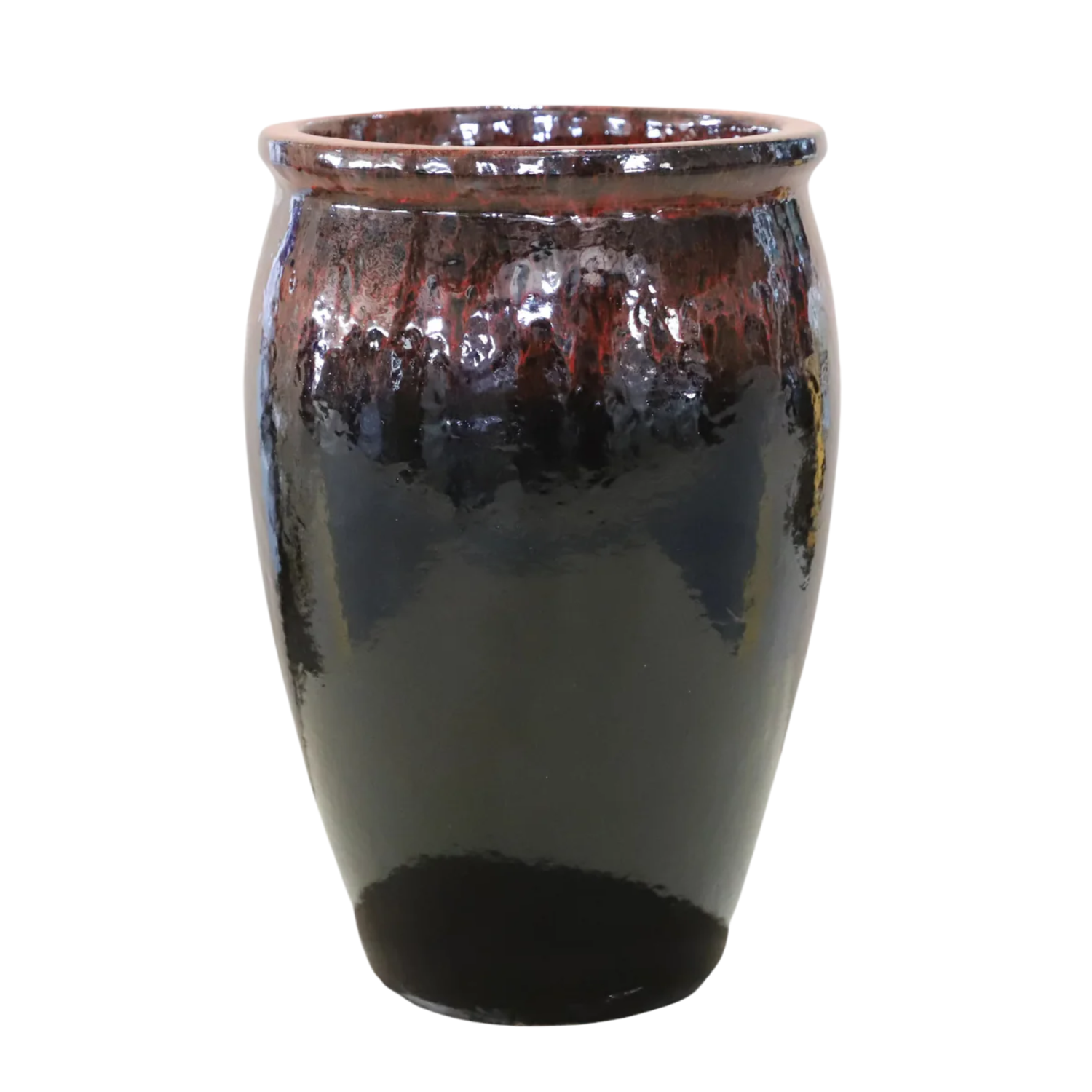 BACCHUS 50x68 cm, pot grande taille d'extérieur fait main en terre cuite émaillée, résistant au gel, rouge sur noir