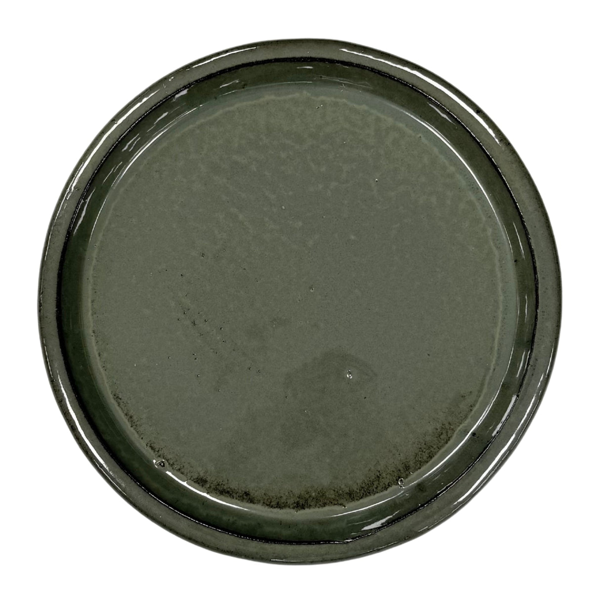 Cream green 40 cm saucer, top view on white background