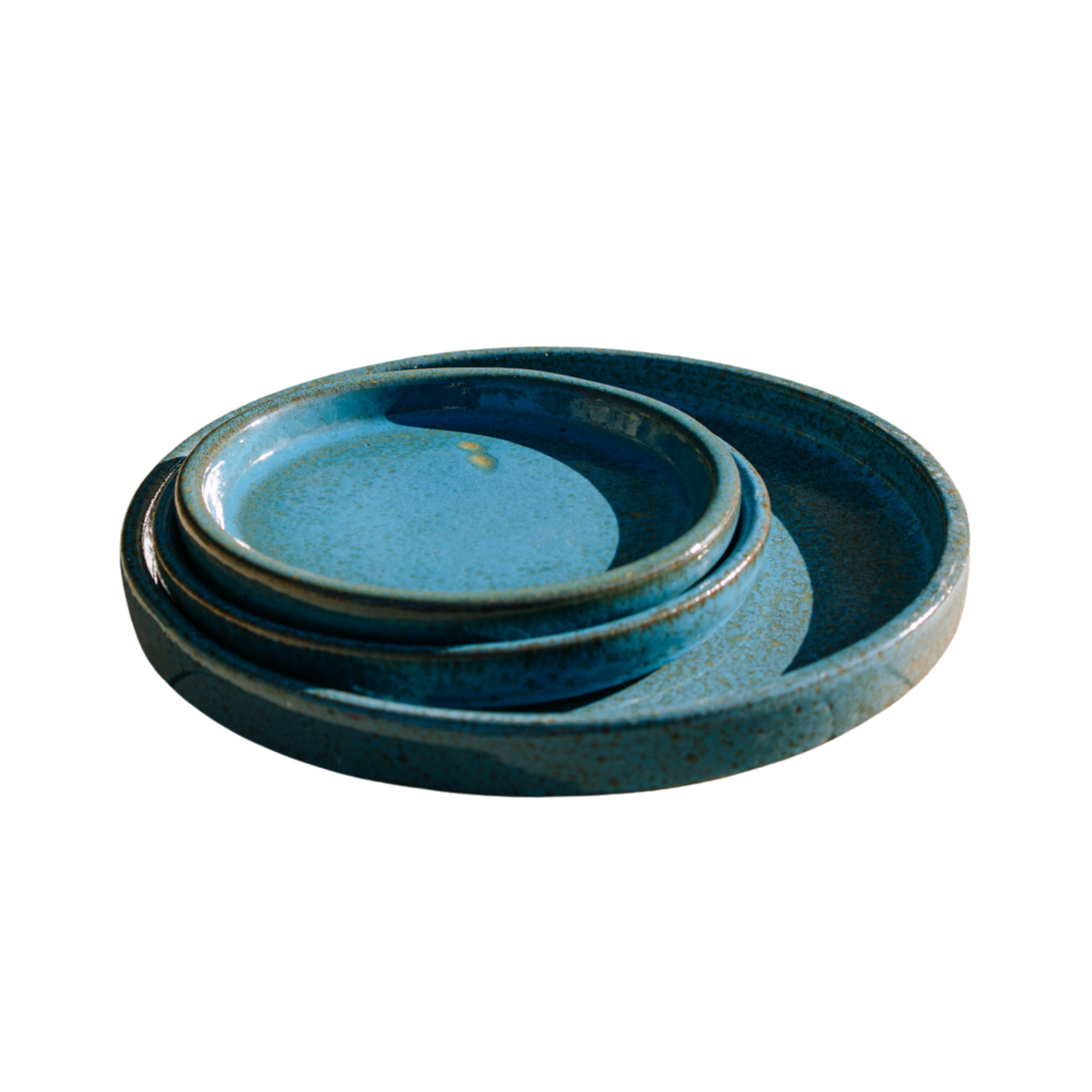 34cm steel blue saucer, handmade in glazed terracotta