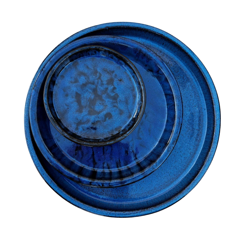 16cm antique blue saucer handmade in glazed terracotta