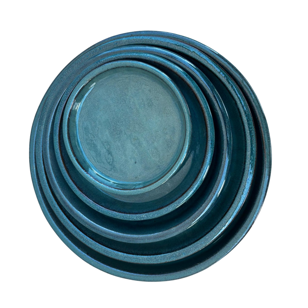 24cm petrol blue saucer handmade in glazed terracotta