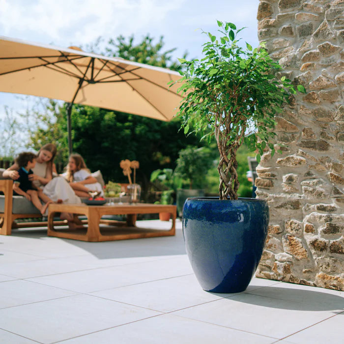 LAFONTAINE 52x52cm Bleu azur, pot de grande taille d'extérieur en terre cuite émaillée