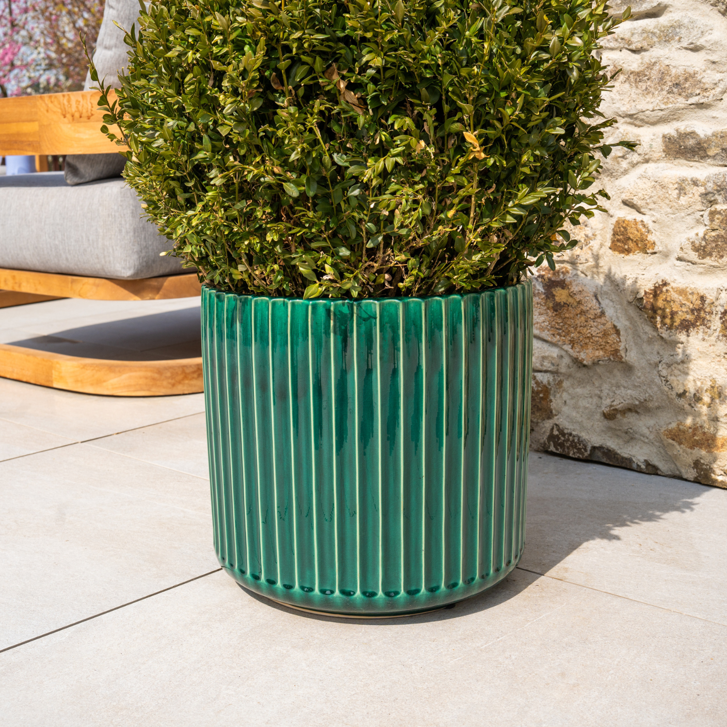 LONDON 42x39 cm, large outdoor handmade pot in glazed terracotta, frost-resistant, fir green