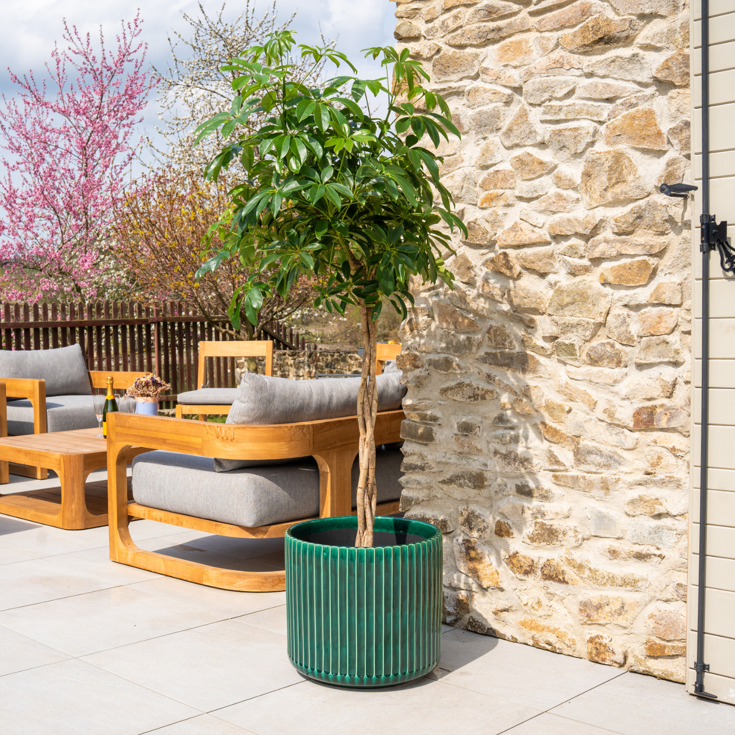 LONDON 42x39 cm, large outdoor handmade pot in glazed terracotta, frost-resistant, fir green
