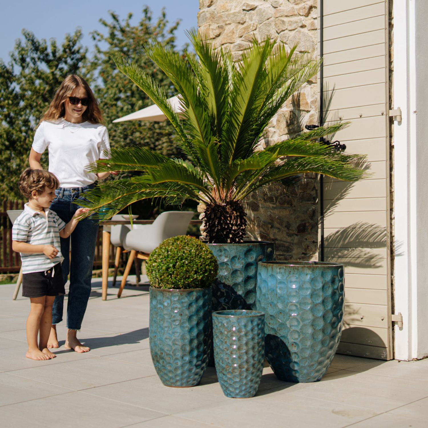 Pot MEROVEE 55x65cm bleu fer