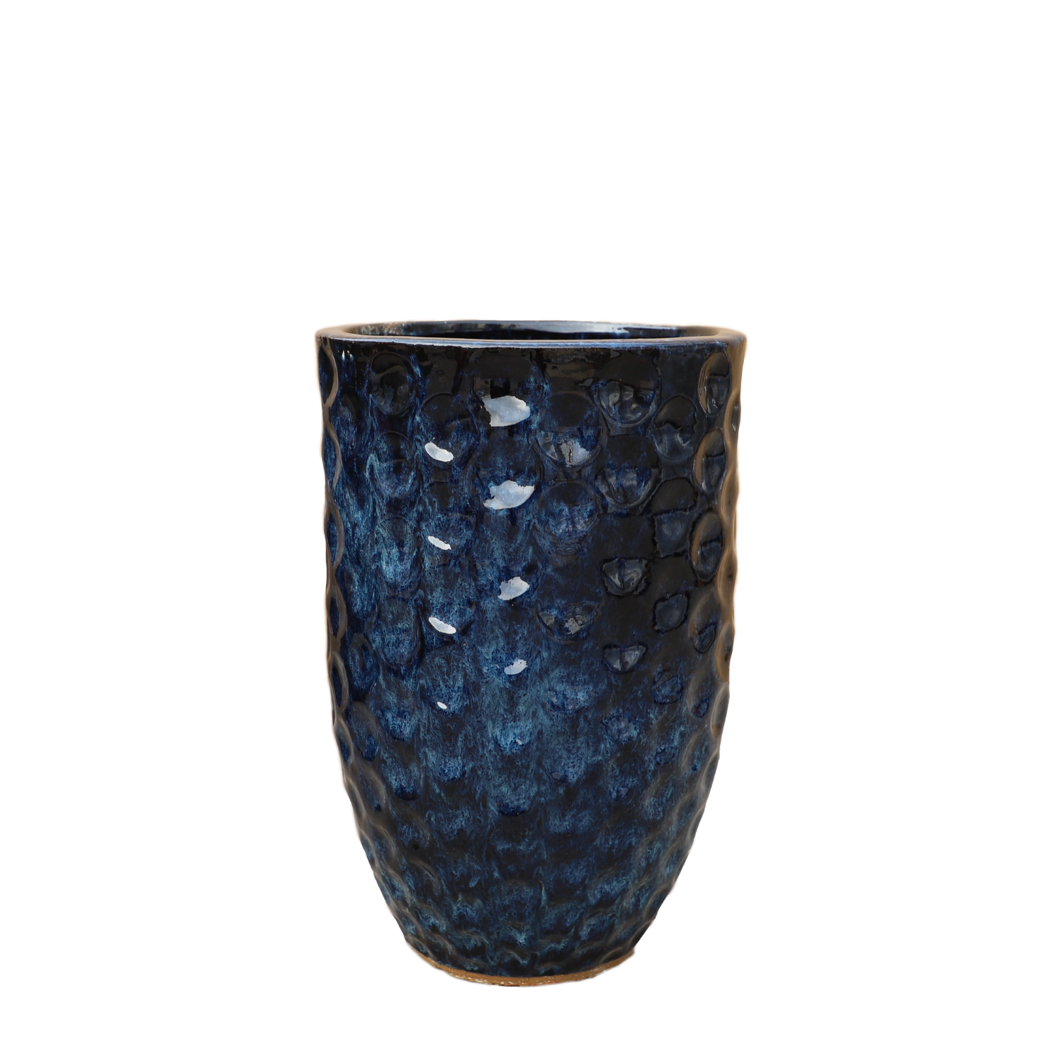 MEROVÉE 23x35 cm, pot grande taille d'extérieur fait main en terre cuite émaillée, résistant au gel, bleu abysse