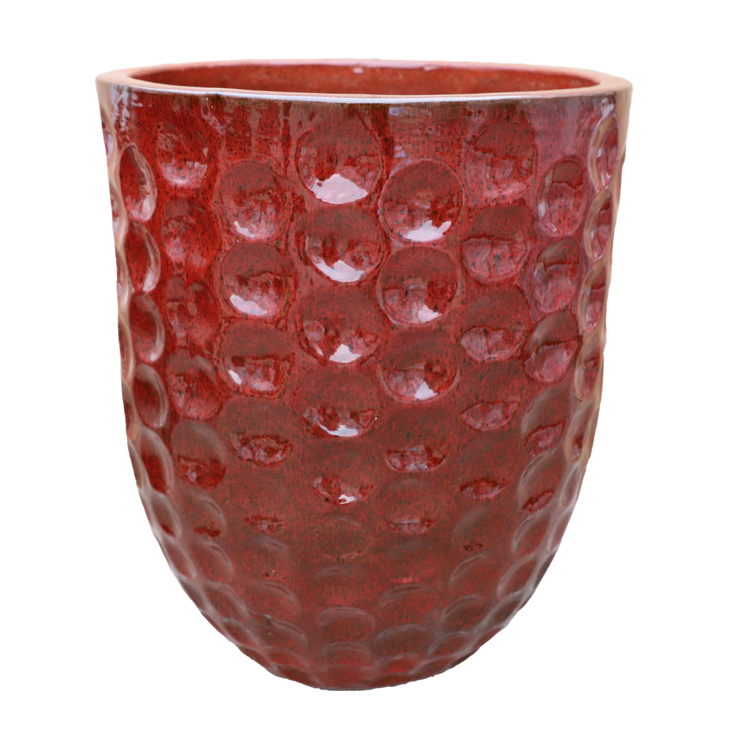MEROVÉE 55x65 cm, pot grande taille d'extérieur fait main en terre cuite émaillée, résistant au gel, rouge tropical