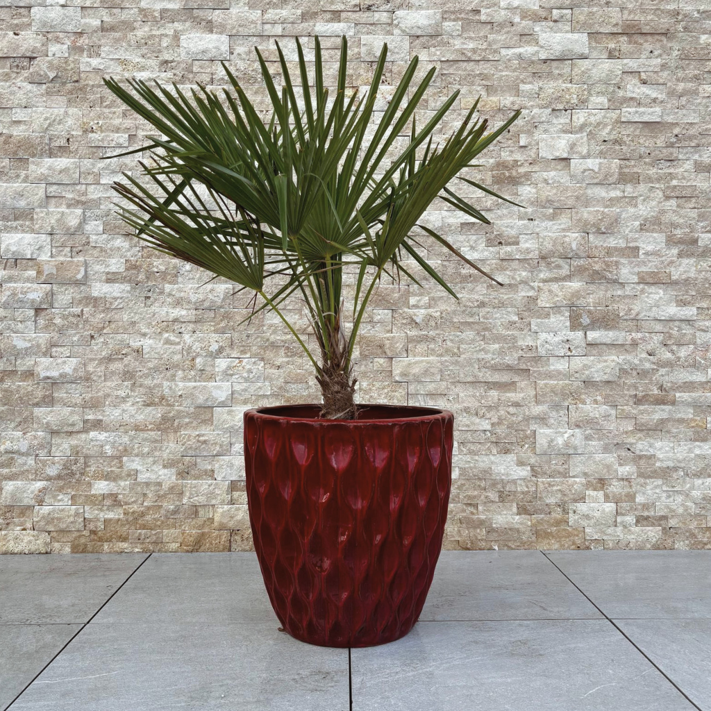 MONET 48x48cm rouge impérial, pot de grande taille d'extérieur fait main en terre cuite émaillée, résistant au gel