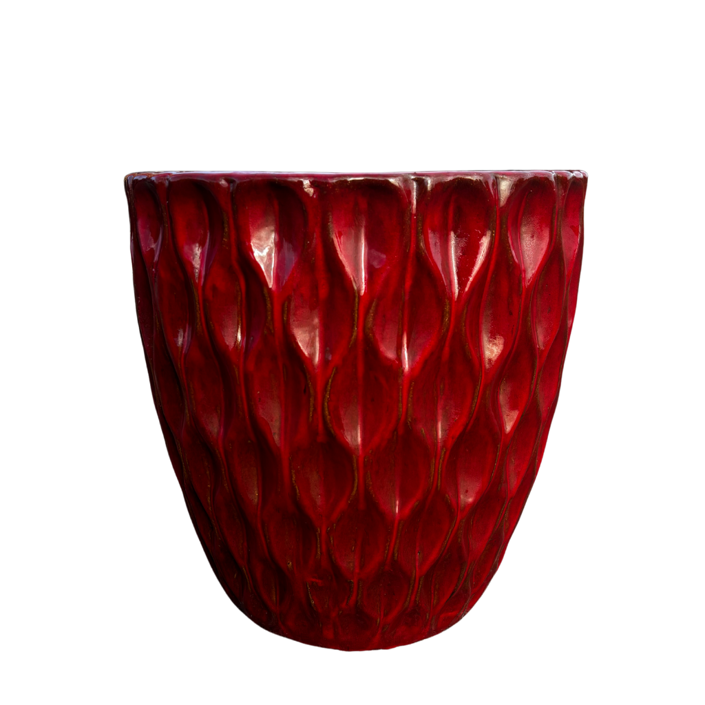 MONET 48x48cm rouge impérial, pot de grande taille d'extérieur fait main en terre cuite émaillée, résistant au gel