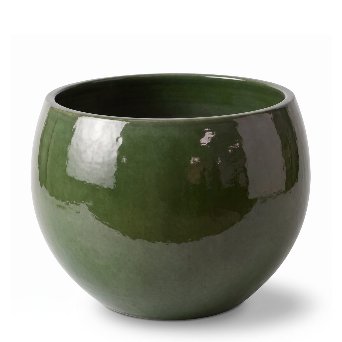 Pot MOZART décoratif 56x42 cm vert profond en terre cuite émaillée, vue de face sur fond blanc