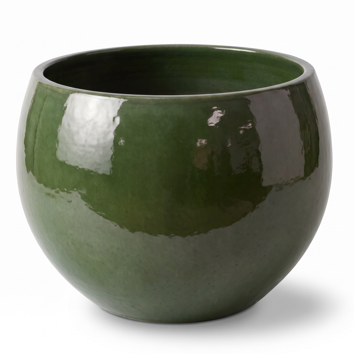 Pot MOZART décoratif 70x52 cm vert profond en terre cuite émaillée, vue de face sur fond blanc