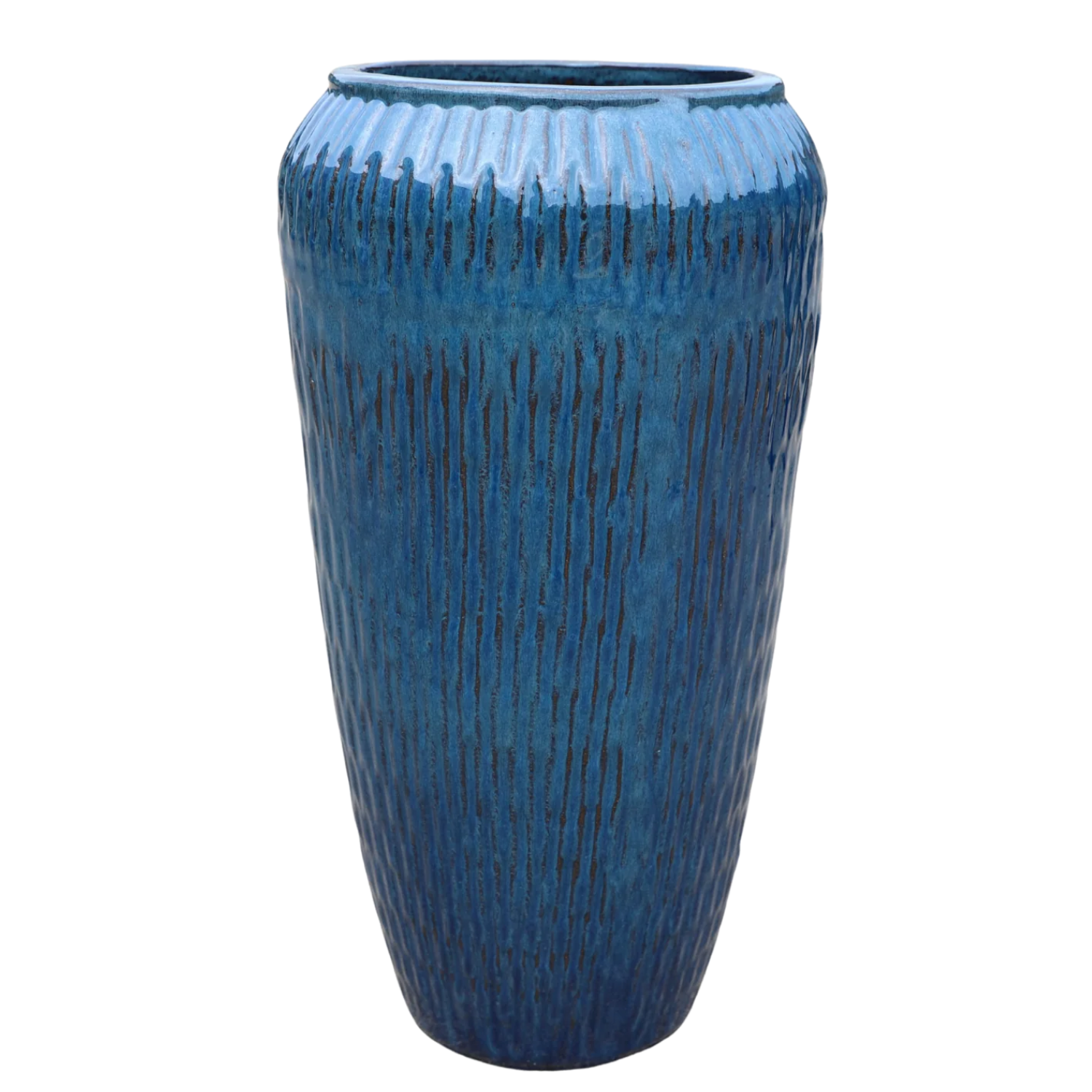 POMPADOUR 47x90cm bleu azur, pot de grande taille d'extérieur fait main en terre cuite émaillée, résistant au gel