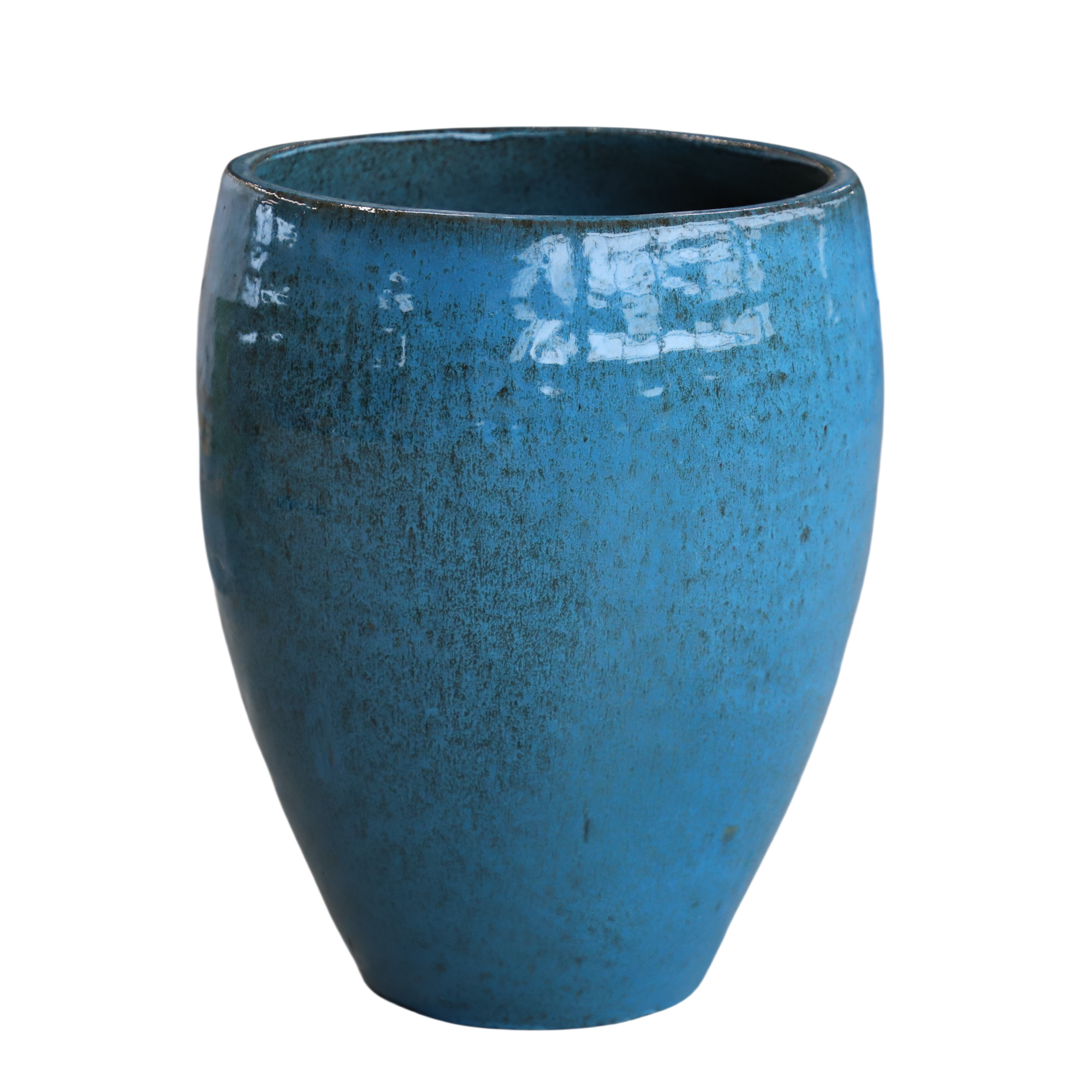 POSEIDON2 46x55cm, pot grande taille d'extérieur fait main en terre cuite émaillée, résistant au gel, bleu acier