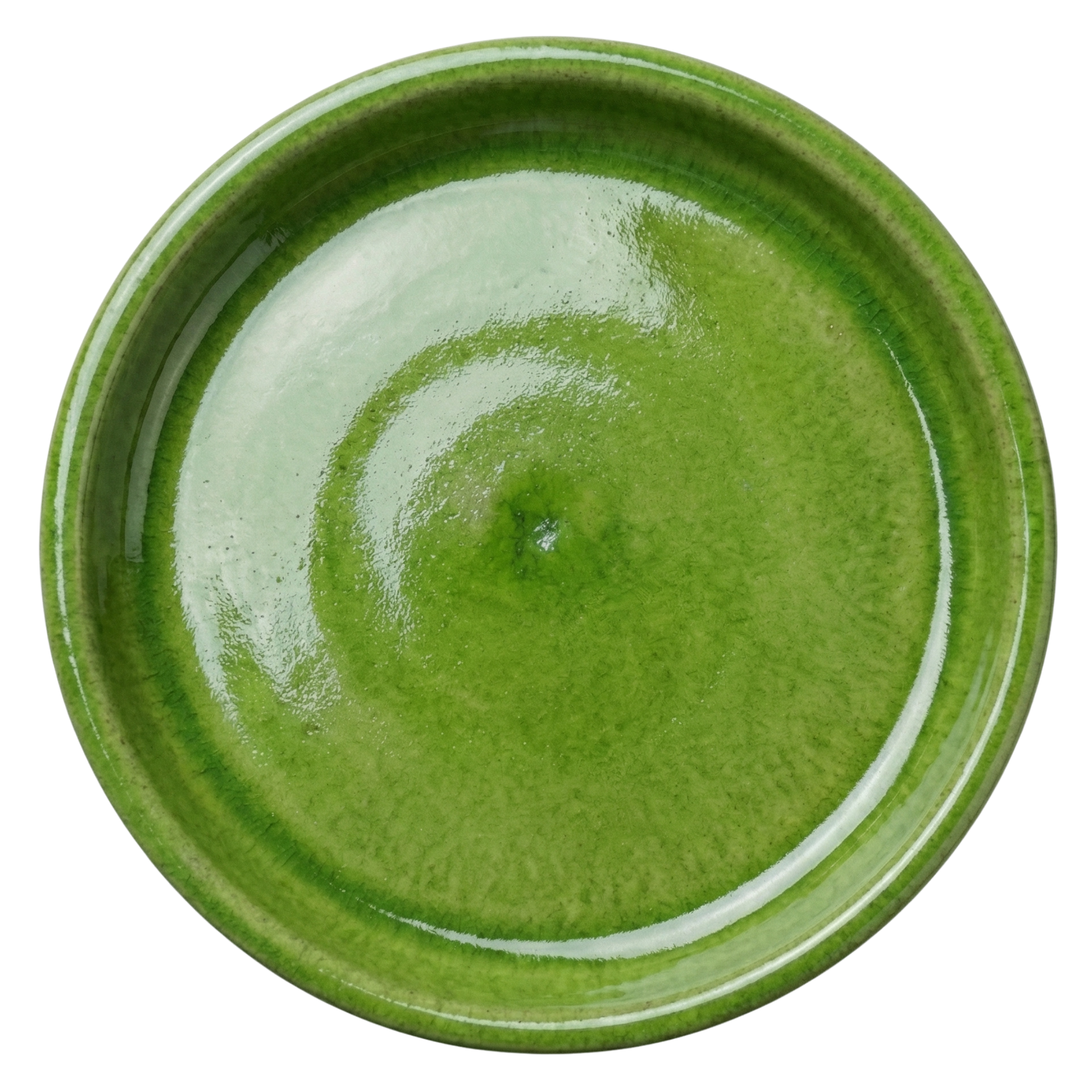 Soucoupe 24cm vert pomme faite à la main en terre cuite émaillée