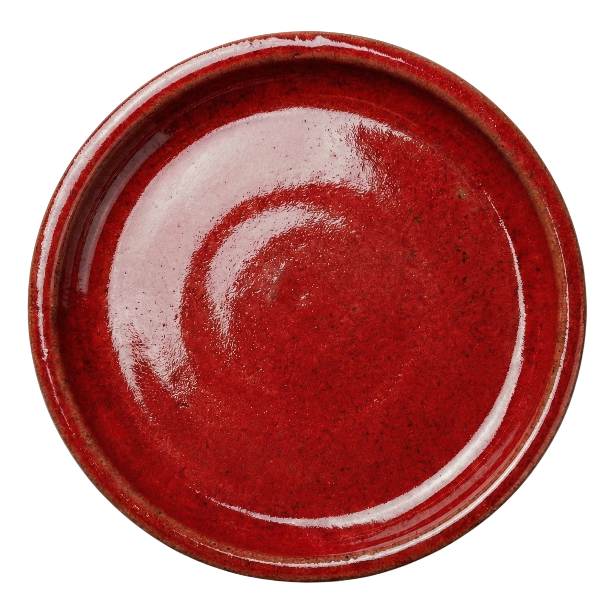 Soucoupe 24cm rouge impérial faite à la main en terre cuite émaillée