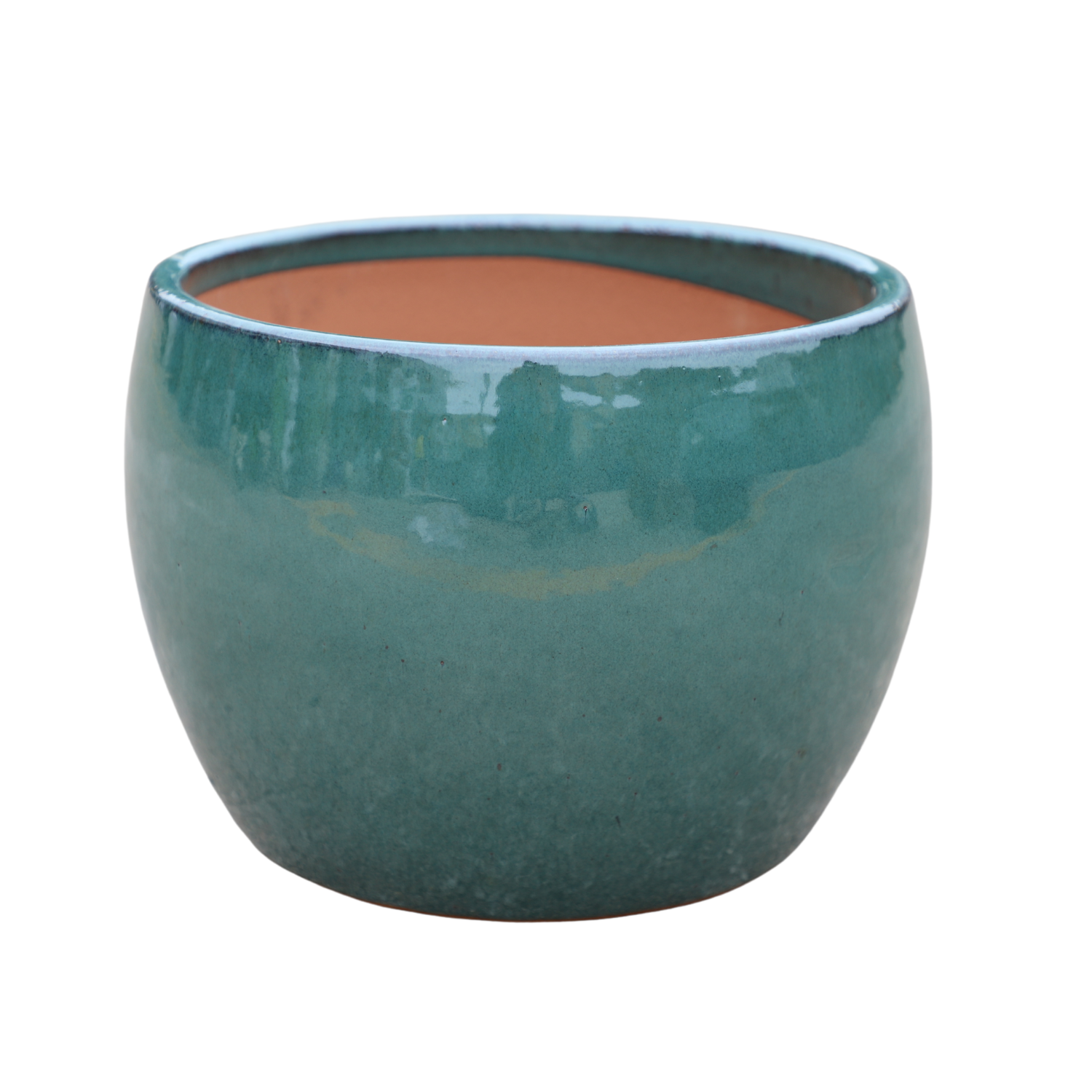 Pot ROMULUS rond 31x23 cm jade en terre cuite émaillée, vue de face sur fond blanc