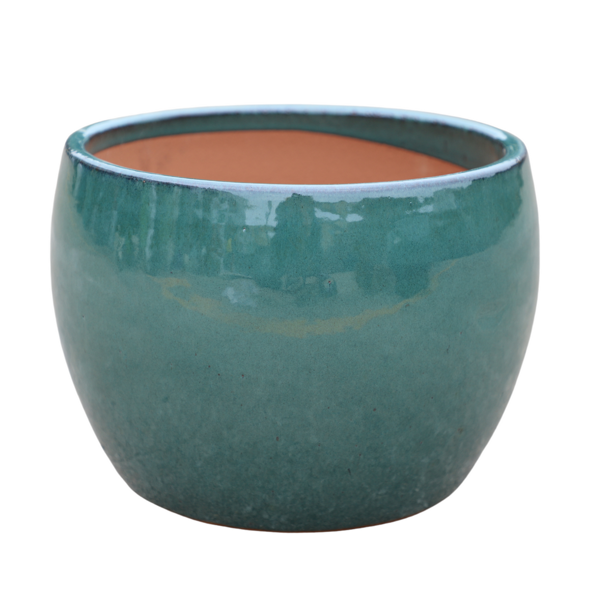 Pot ROMULUS rond 55x38 cm jade en terre cuite émaillée, vue de face sur fond blanc