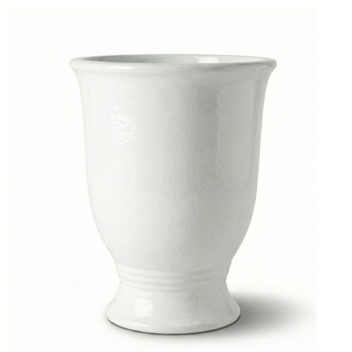 Macetero Arthur con pie 42x52 cm Blanco de cerámica esmaltada, vista frontal sobre fondo blanco