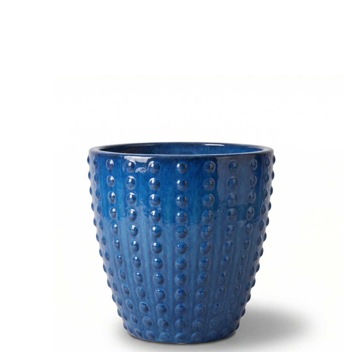 Pot Attila décoratif 23x22 cm bleu antique en terre cuite émaillée, vue de face sur fond blanc