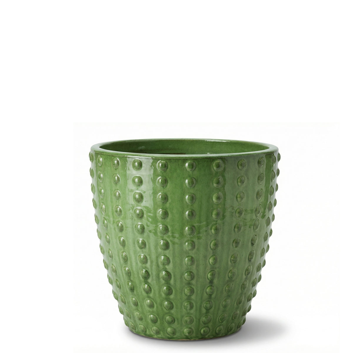Decoratieve plantenbak Attila 23x22 cm appelgroen van geglazuurd keramiek, vooraanzicht op witte achtergrond