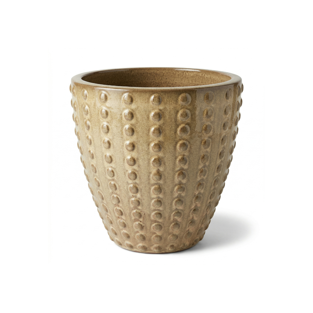Pot Attila décoratif 23x22 cm bronze sablé en terre cuite émaillée, vue de face sur fond blanc