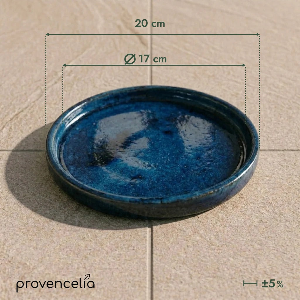 Azure Blue saucer 17 cm, top view with dimensions