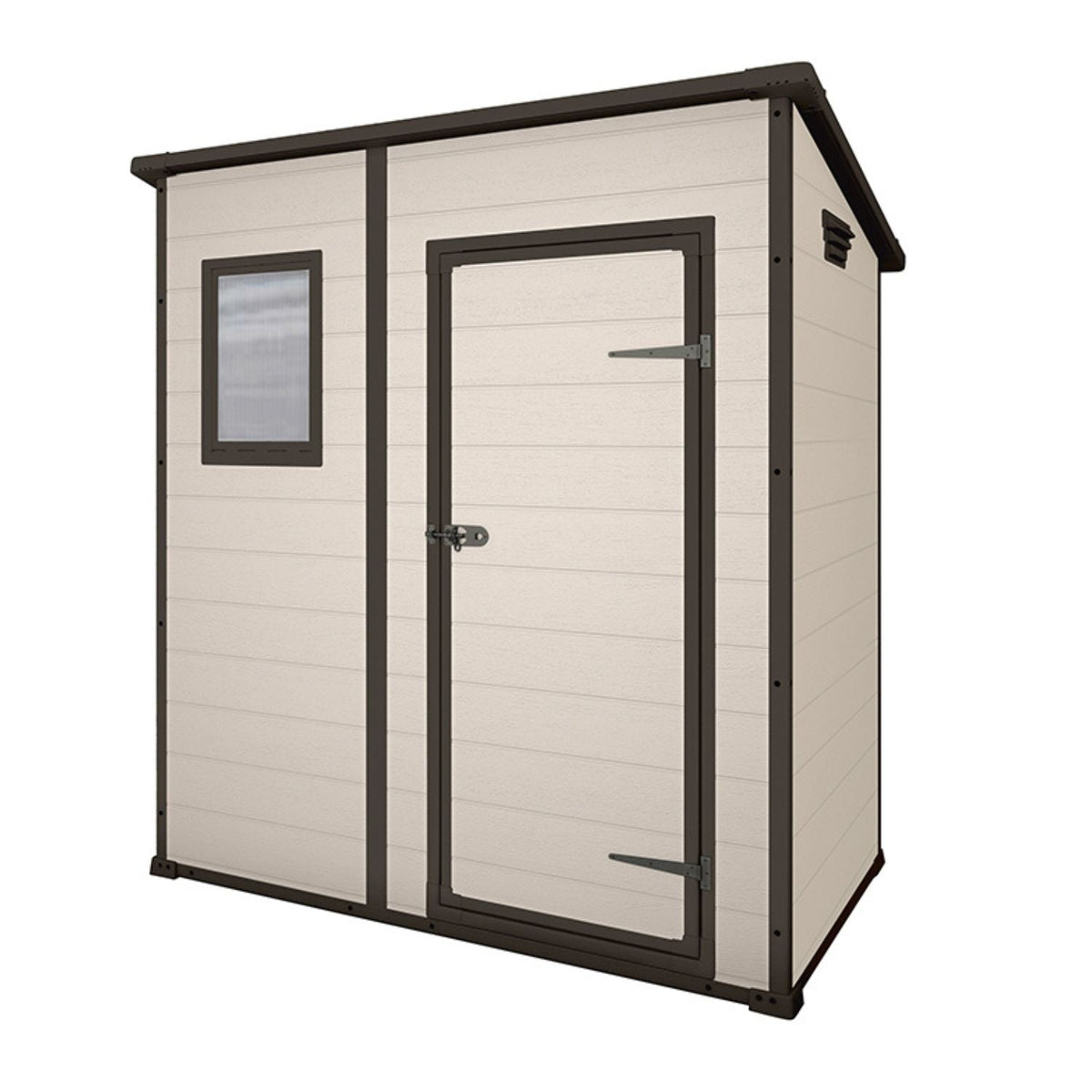 Abri de jardin MANOR 6x4 beige, vue de face sur fond blanc