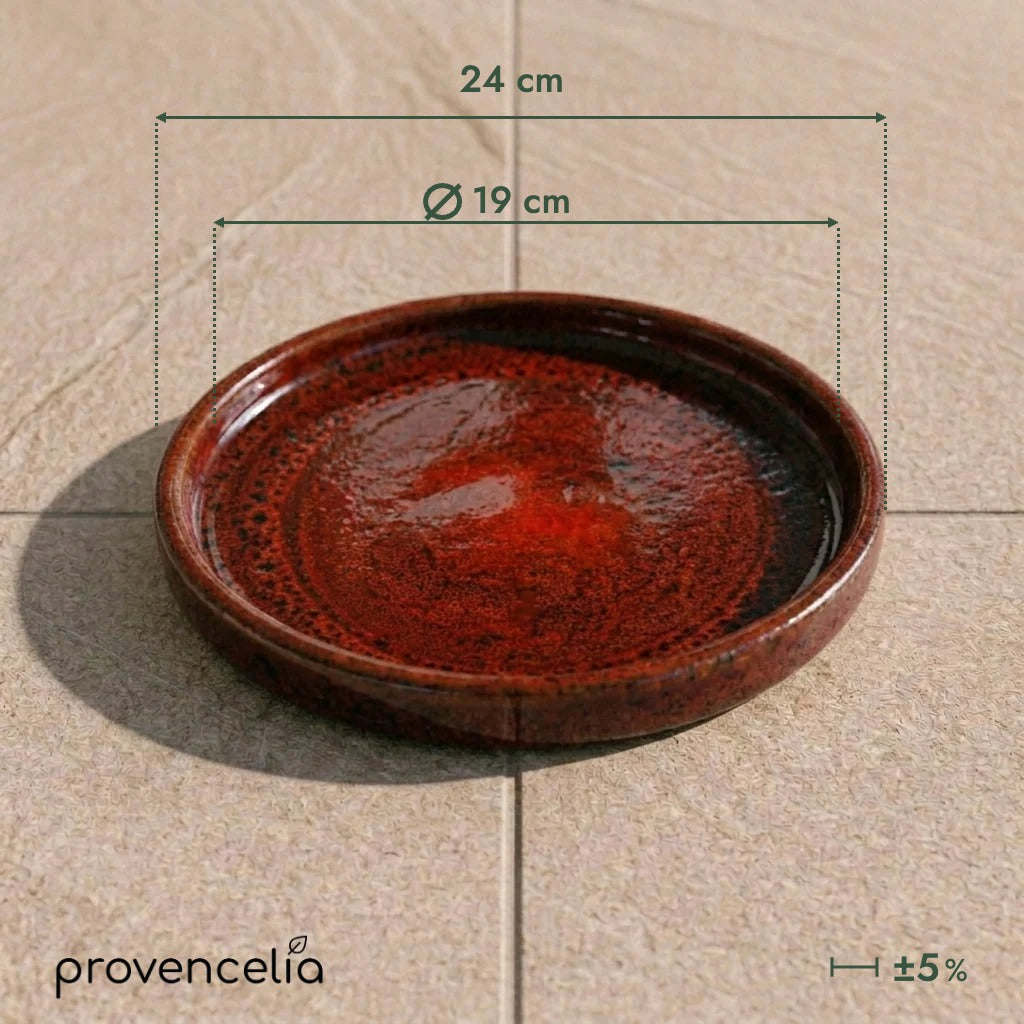 Brick Red saucer 19 cm, top view with dimensions