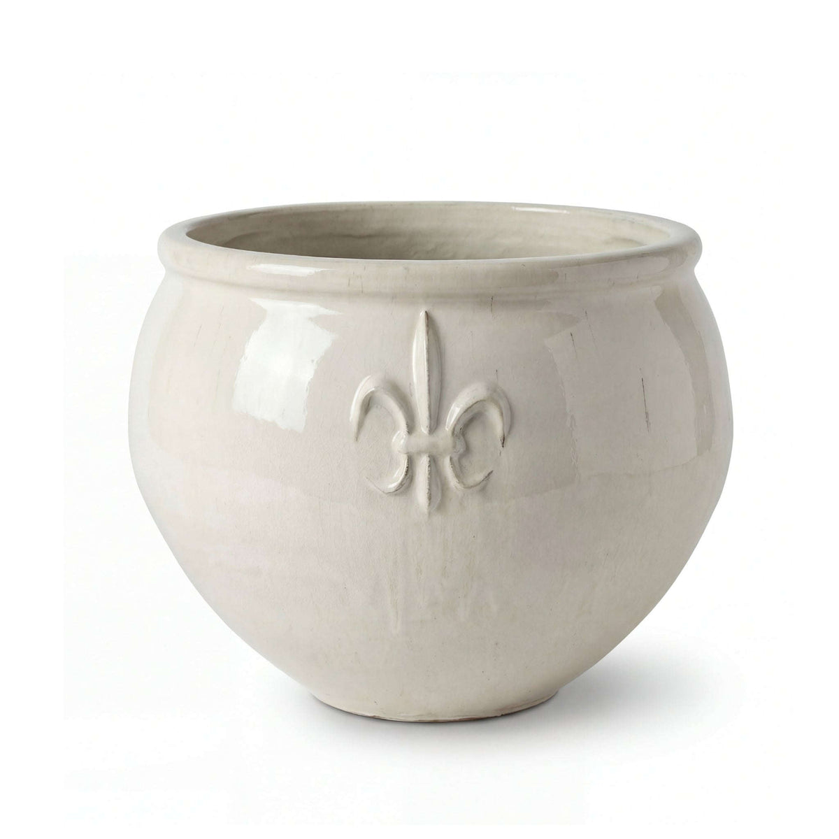 Plantenbak Clovis 53x43 cm crème van geglazuurd keramiek, vooraanzicht op witte achtergrond