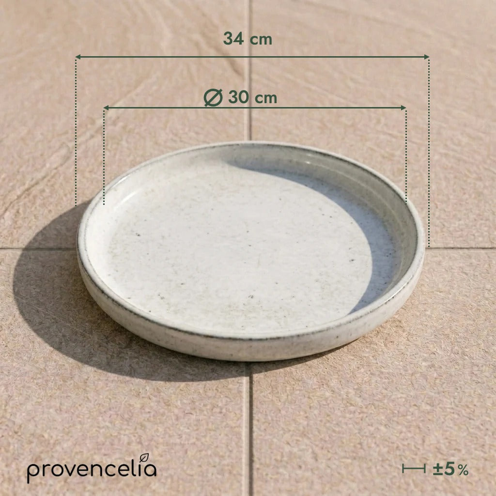 Soucoupe 30 cm crème, vue de dessus avec dimensions