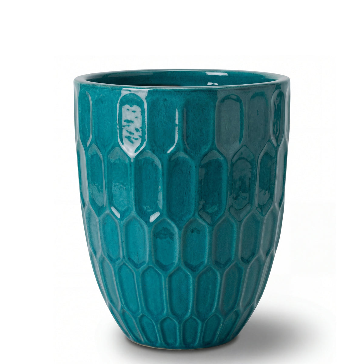 Pot Daudet décoratif 32x40 cm turquoise en terre cuite émaillée, vue de face