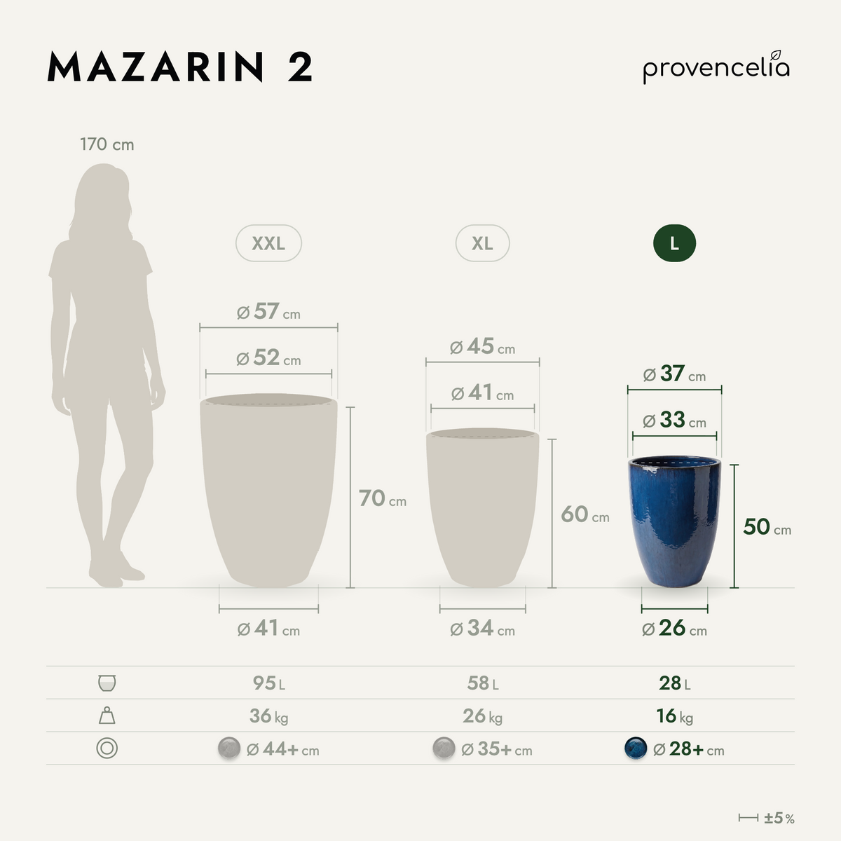 MAZARIN 2 L – afmetingen