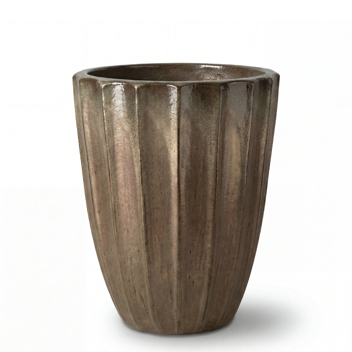 Decoratieve plantenbak Hugo 36x50 cm gezandstraald brons van geglazuurd keramiek, vooraanzicht op witte achtergrond