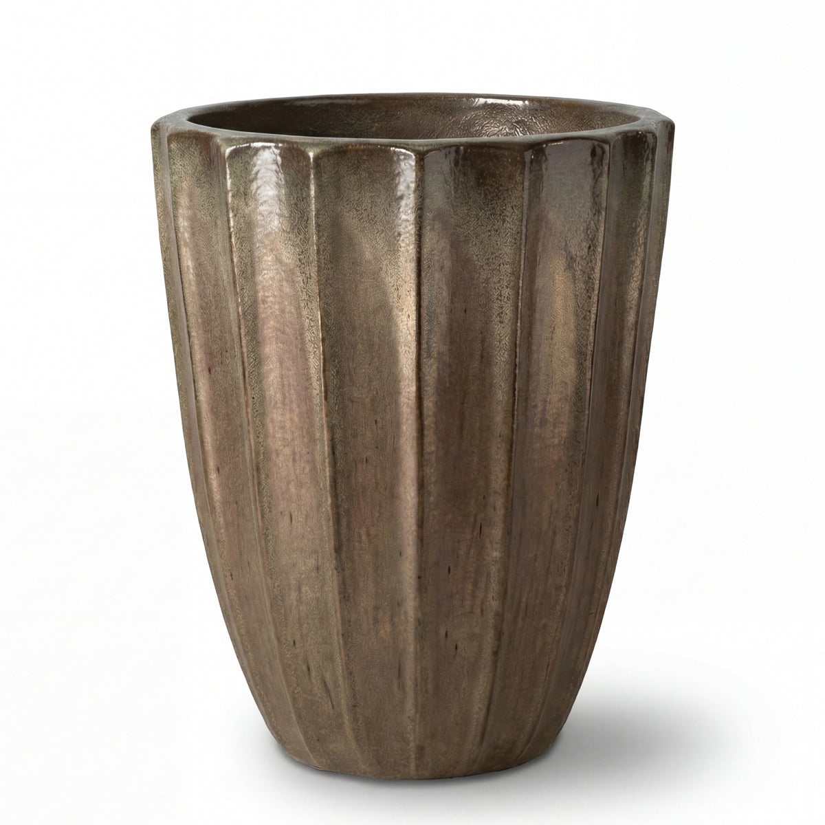 Decoratieve plantenbak Hugo 44x59 cm gezandstraald brons van geglazuurd keramiek, vooraanzicht op witte achtergrond