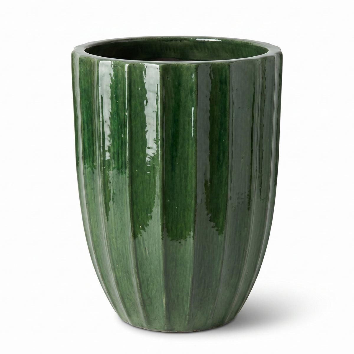 Pot Hugo décoratif 44x59 cm vert jungle en terre cuite émaillée, vue de face sur fond blanc