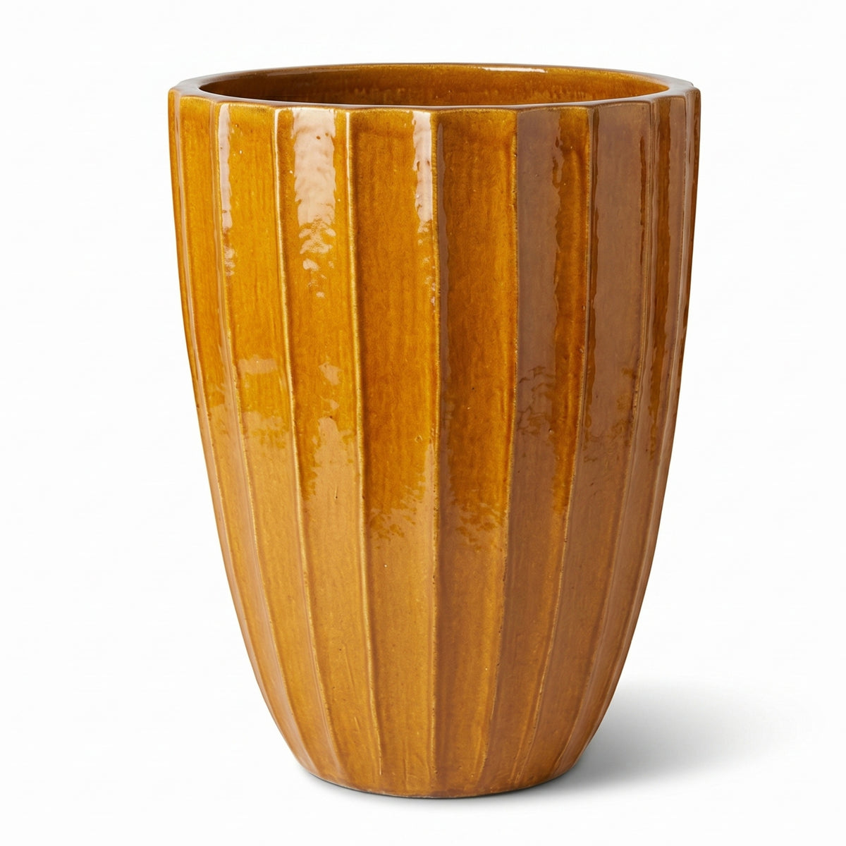 Pot Hugo décoratif 55x71 cm miel en terre cuite émaillée, vue de face sur fond blanc